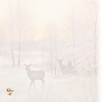 Herten in het winterbos bij ondergaande zon 2