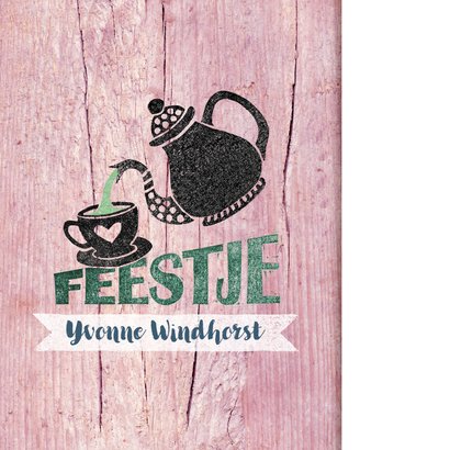 High tea uitnodiging vrouw roze hout stempel 2