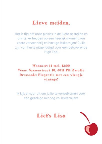 Hightea uitnodiging met vrolijke illustratie 3