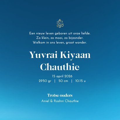 Hindoestaans geboortekaartje met baby Ganesha 3