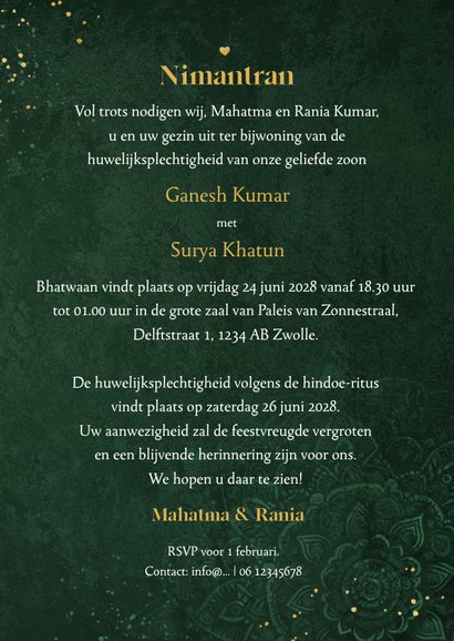 Hindoestaanse trouwkaart mandala patroon goud hartjes 3