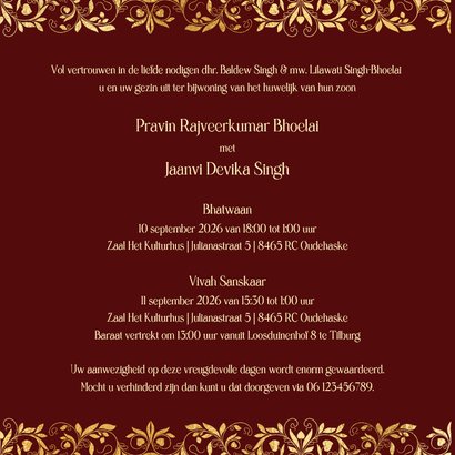 Hindoestaanse trouwkaart met henna patronen en hartjes 3