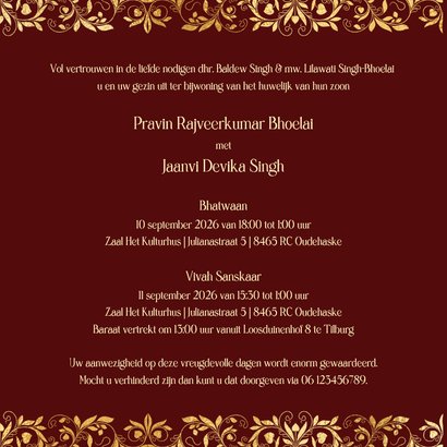 Hindoestaanse trouwkaart met henna patronen en hartjes 3