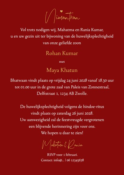 Hindoestaanse uitnodigingskaart rood mandala hartjes 3