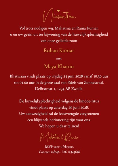 Hindoestaanse uitnodigingskaart rood mandala hartjes 3
