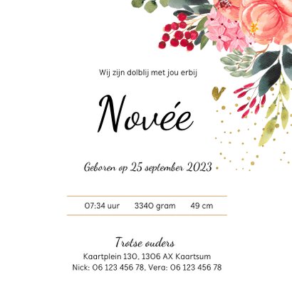 Hip aquarel geboortekaartjes meisje bloemen krans 3