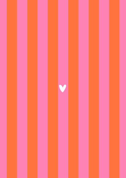 Hip en trendy save the date hartje gestreept oranje roze Achterkant