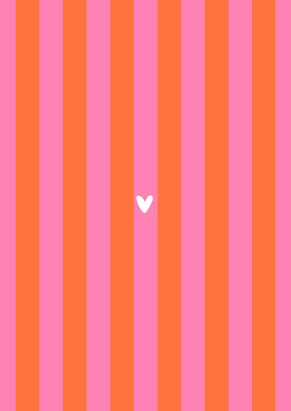 Hip en trendy save the date hartje gestreept oranje roze Achterkant