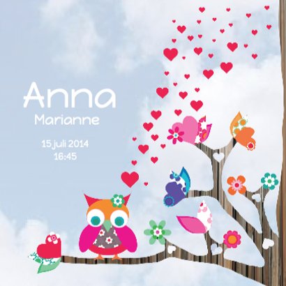 Hip Geboortekaartje Boom Uil Anna 3