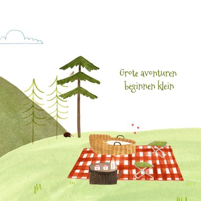 Hip geboortekaartje kamperen bergen tent wipstoel 2