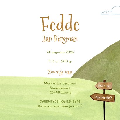 Hip geboortekaartje kamperen bergen tent wipstoel 3