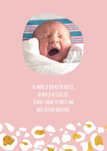 Hip geboortekaartje met goudlook panterprint 2