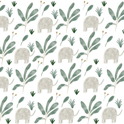 Hip geboortekaartje olifanten patroon met vlak Achterkant
