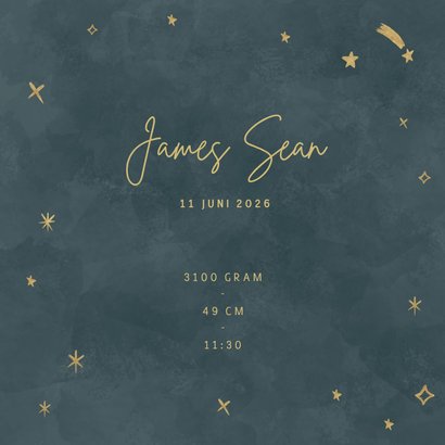 Hip geboortekaartje voor een jongen met gouden sterretjes 3