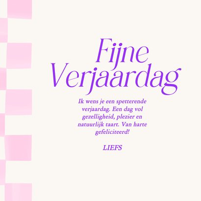 Hip modern verjaardagskaartje met roze blokjes 3