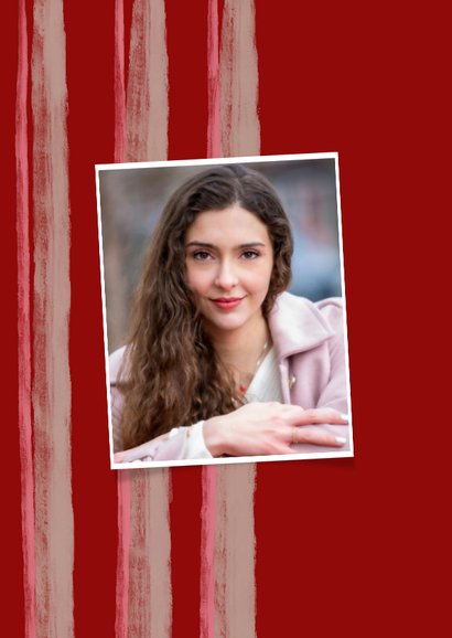 Hip verjaardagskaartje gekleurde strepen vrouw en foto 2