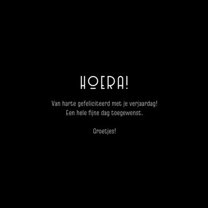 Hip verjaardagskaartje zwart met goud en wit happy birthday 3