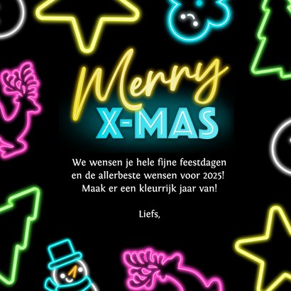 Hippe en originele kerstkaart met neon figuren en letters 3