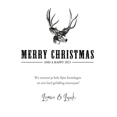 Hippe en stoere vintage kerstkaart met tekening van een hert 3