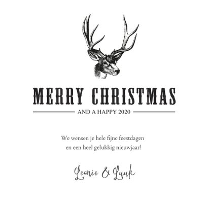Hippe en stoere vintage kerstkaart met tekening van een hert 3