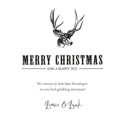 Hippe en stoere vintage kerstkaart met tekening van een hert 3