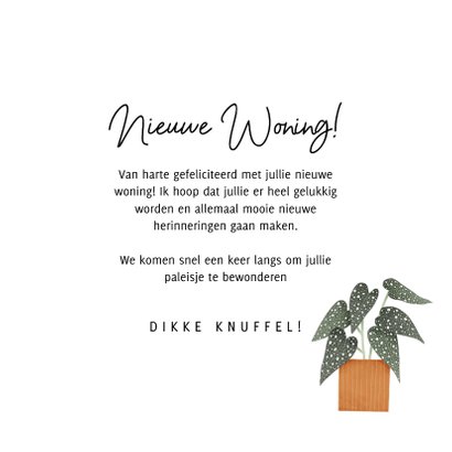 Hippe felicitatiekaart nieuwe woning planten en typografie 3