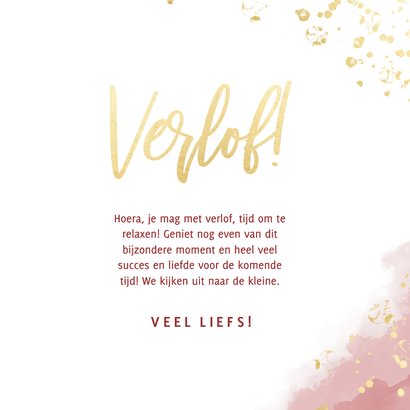 Hippe felicitatiekaart voor verlof met roze waterverf 3