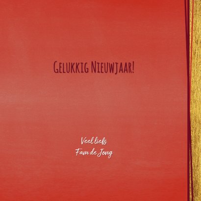 Hippe foto kerstkaart goud rood kerstboom 2021 3