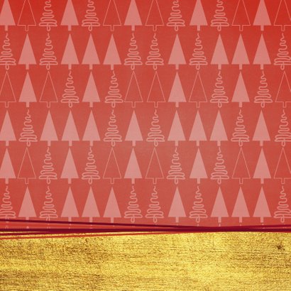 Hippe foto kerstkaart goud rood kerstboom 2021 Achterkant