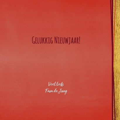 Hippe foto kerstkaart goud rood kerstboom 3