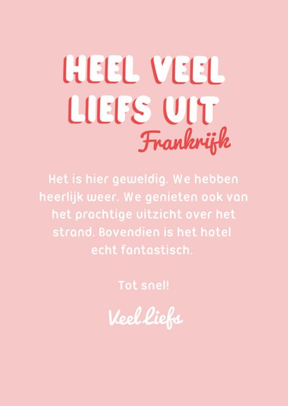 Hippe fotokaart roze met stipjes en foto liefs uit 3