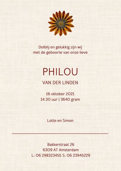 Hippe geboortekaart met vintage bloemen 3