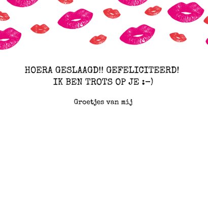 Hippe geslaagd kaart met lipjes / kusjes in rood en roze 3