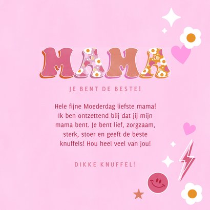 Hippe, groovy Moederdag kaart liefste mama bloemen & hartjes 3