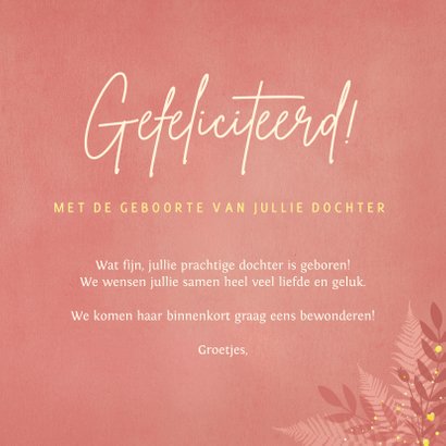 Hippe jungle felicitatiekaart geboorte met gouden olifant 3