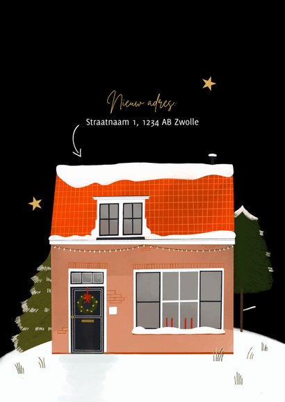 Hippe kerst-verhuiskaart nieuwe woning sneeuw merrychristmas 2