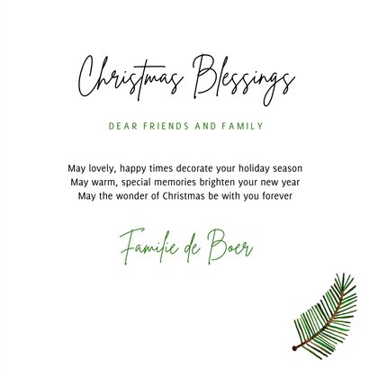 Hippe kerstkaart Christmas Blessings groene takjes op papier 3