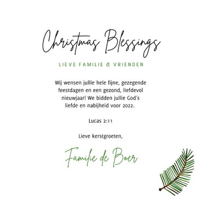 Hippe kerstkaart Christmas Blessings groene takjes op papier 3