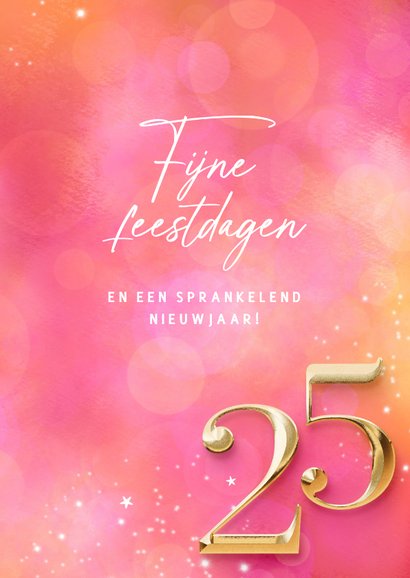 Hippe kerstkaart cijfers 2025 goud roze sprankelend 3