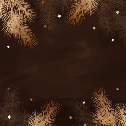 Hippe kerstkaart dennentakjes goudlook Achterkant