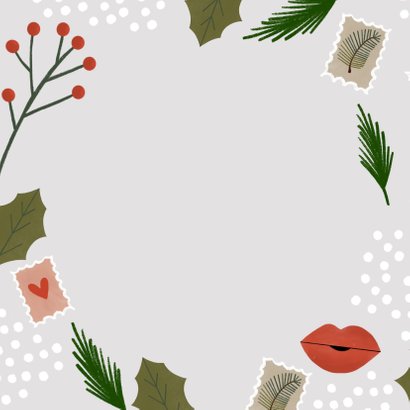 Hippe kerstkaart een kerstkus door de brievenbus Achterkant