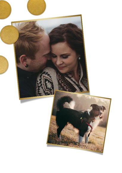 Hippe kerstkaart grote foto, gouden confetti en Fijne Kerst! 2
