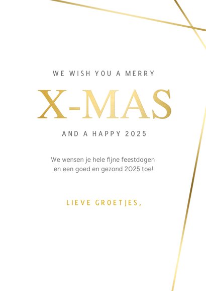 Hippe kerstkaart met eigen foto en geometrische strepen goud 3