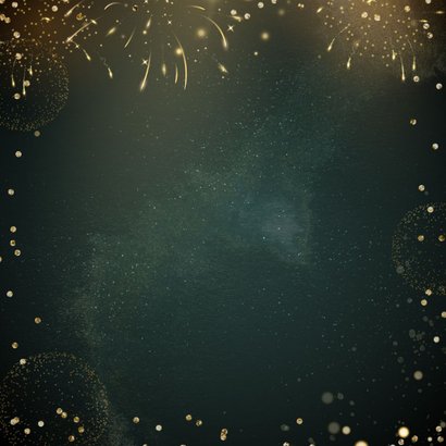 Hippe kerstkaart met goudlook tekst, eigen foto en vuurwerk Achterkant