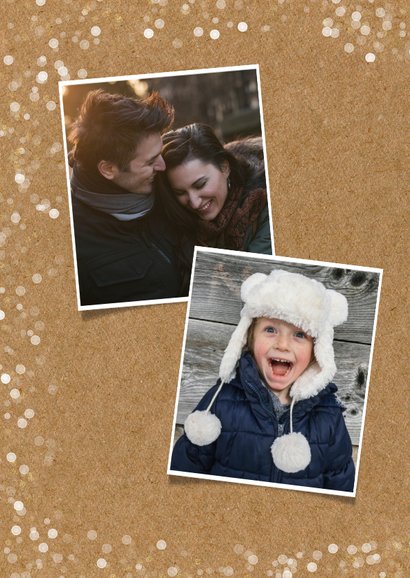 Hippe kerstkaart met grote eigen foto en confetti kader 2