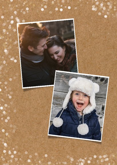 Hippe kerstkaart met grote eigen foto en confetti kader 2