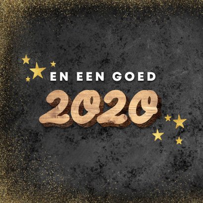 Hippe kerstkaart met grote foto, houten kerst en sterren 2