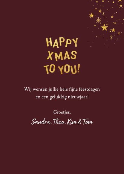 Hippe kerstkaart met speelse typografie en sterren 3