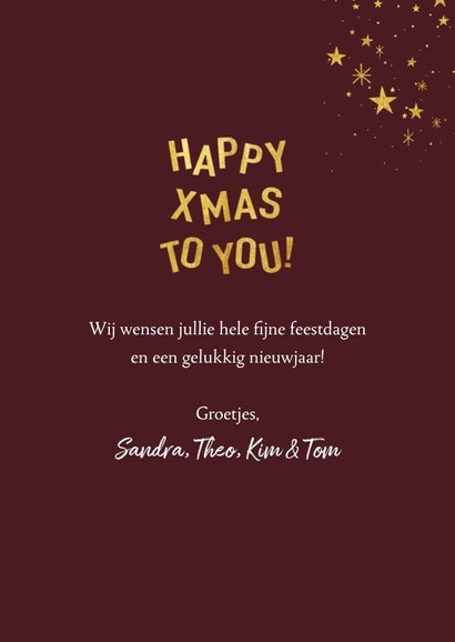 Hippe kerstkaart met speelse typografie en sterren 3