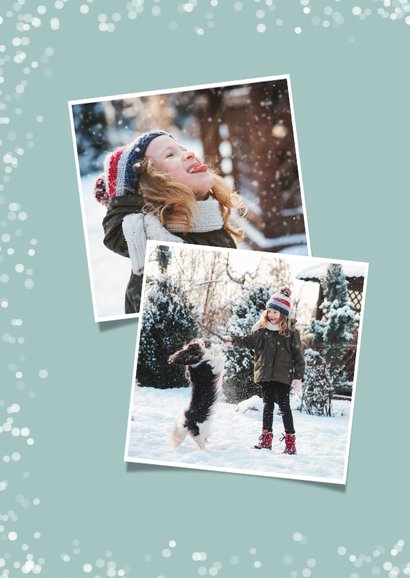 Hippe kerstkaart met witte confetti en eigen foto 2